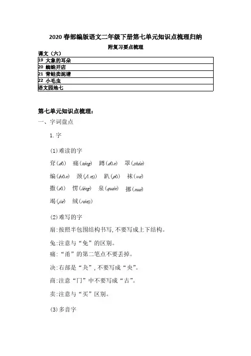 2020春部编版语文二年级下册第七单元知识点梳理归纳 附复习要点梳理(课文六)