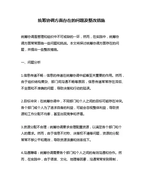 统筹协调方面存在的问题及整改措施