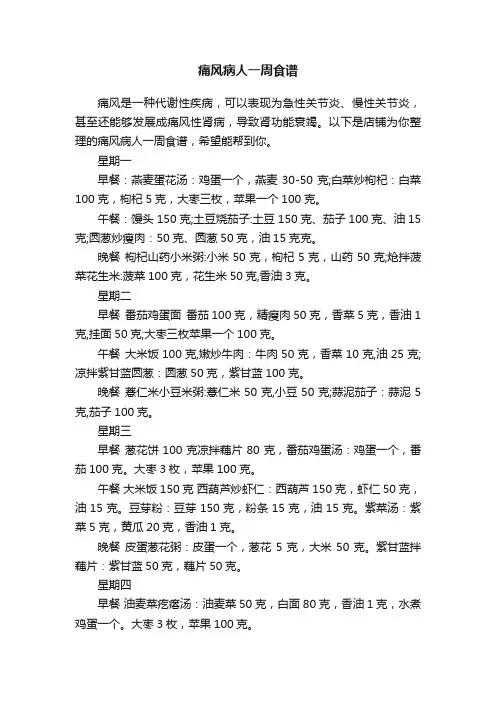 痛风病人一周食谱