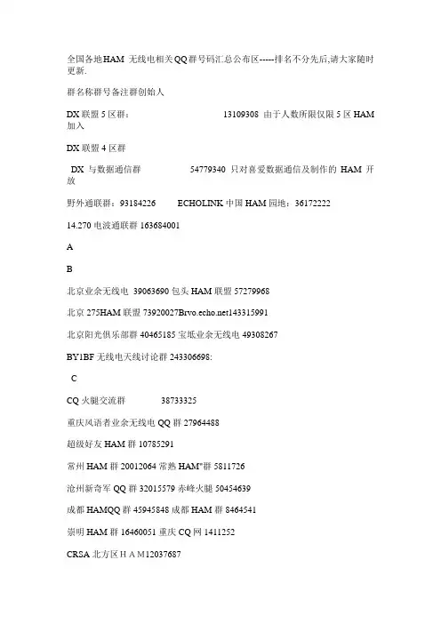 全国各地HAM 无线电相关QQ群号码汇总公布区