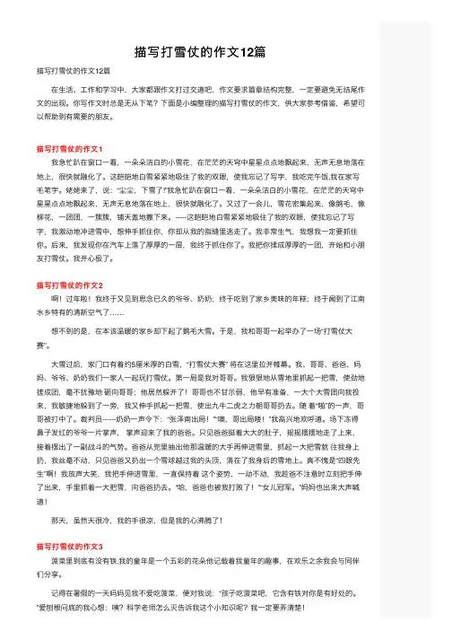 描写打雪仗的作文12篇