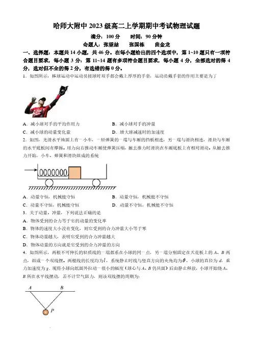哈师大附中2024年高二上学期11月期中物理试题+答案