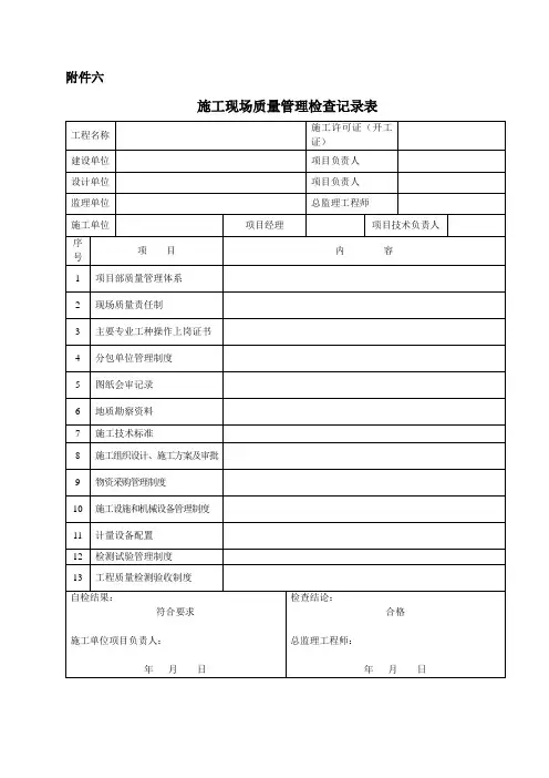施工现场质量管理检查记录表