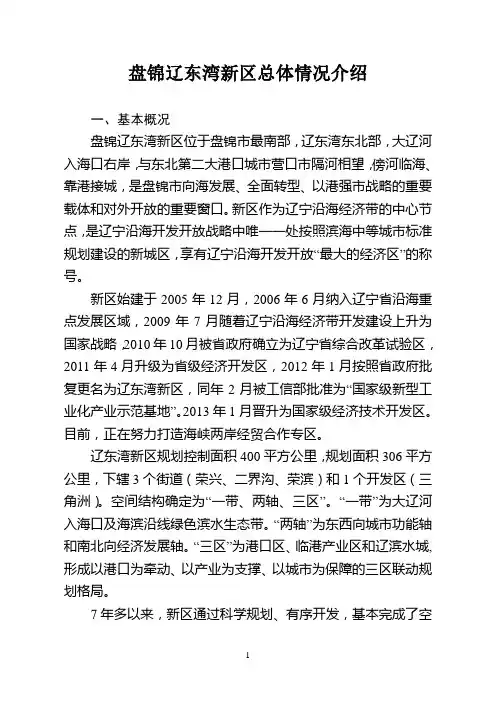 辽宁盘锦辽东湾新区情况简介(2013年9月)