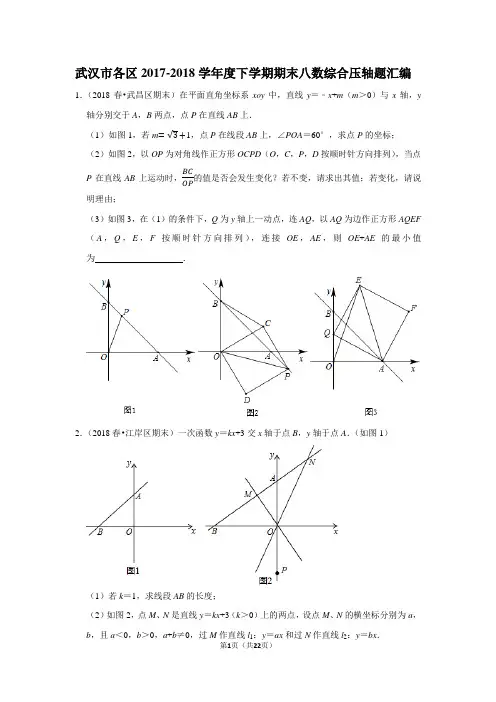武汉市各区下学期期末八年级数学综合压轴题汇编