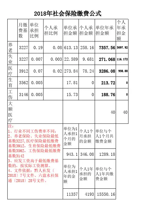 2018年社会保险缴费公式(1)