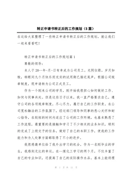 转正申请书转正后的工作规划(5篇)