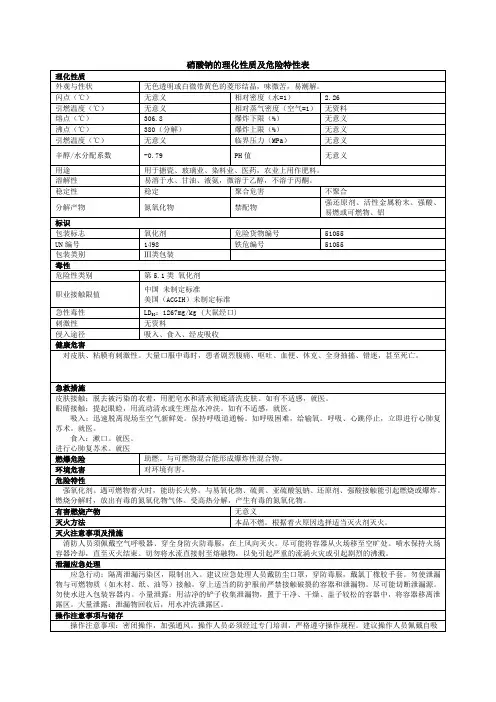 硝酸钠的理化性质及危险特性表安全技术说明书
