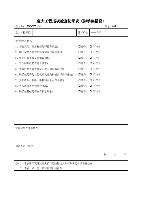 危险性较大的分部分项工程-危大工程巡视检查记录表(脚手架搭设)通用模版