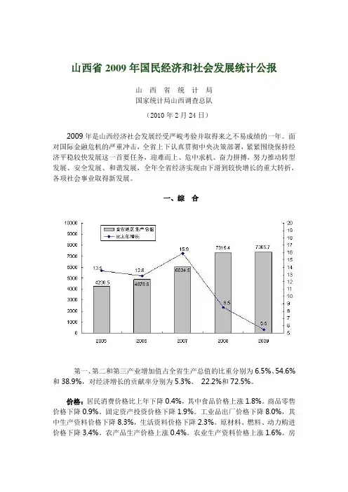 山西省2009年国民经济和社会发展统计公报