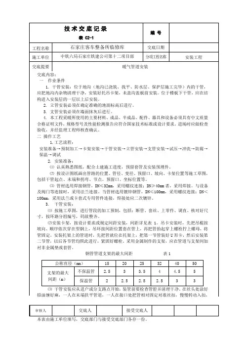 室内暖气管道安装