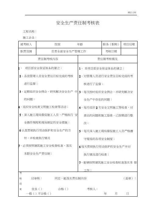 安全生产责任制考核表-模版