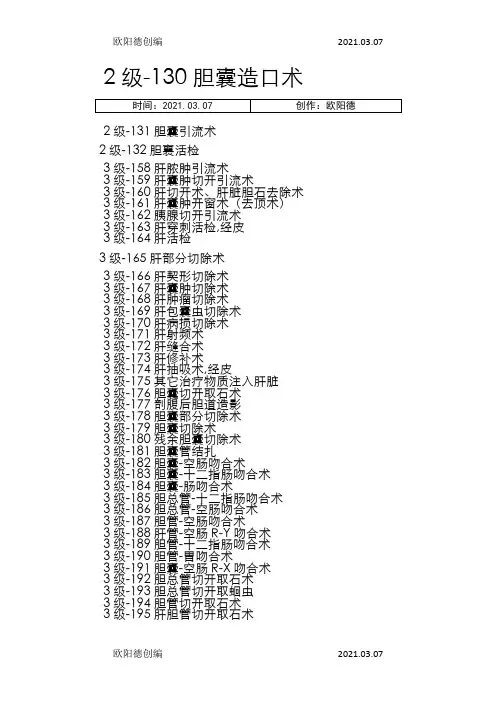 肝胆外科手术分级之欧阳德创编