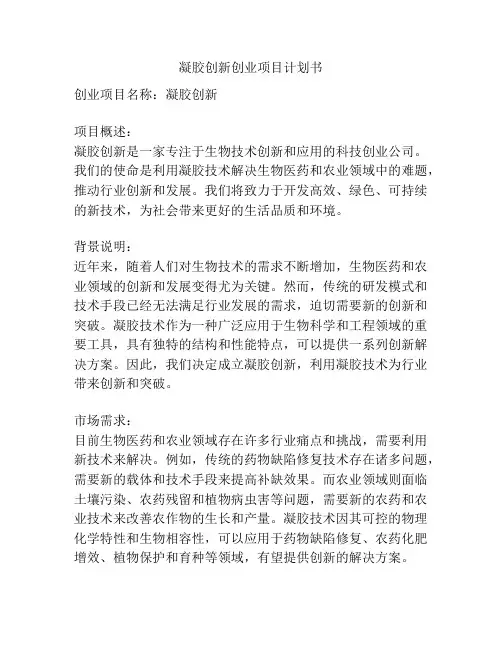 凝胶创新创业项目计划书