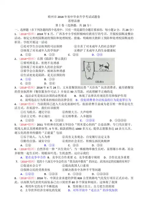 梧州市2016年初中毕业升学考试试题卷