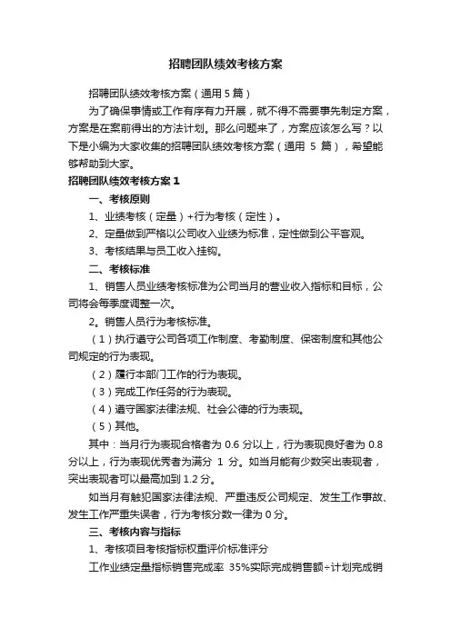 招聘团队绩效考核方案（通用5篇）