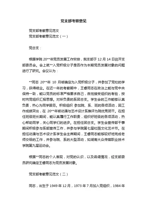 党支部考察意见