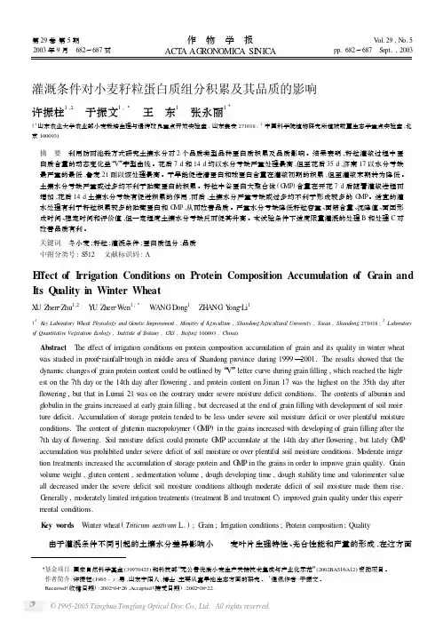 灌溉条件对小麦籽粒蛋白质组分积累及其品质的影响