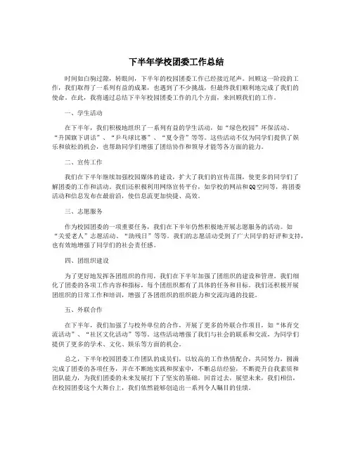 下半年学校团委工作总结