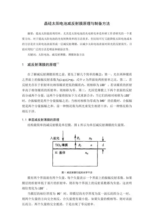 晶硅太阳电池减反射膜原理与制备方法