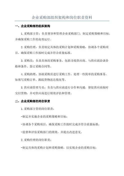 企业采购部组织架构和岗位职责资料