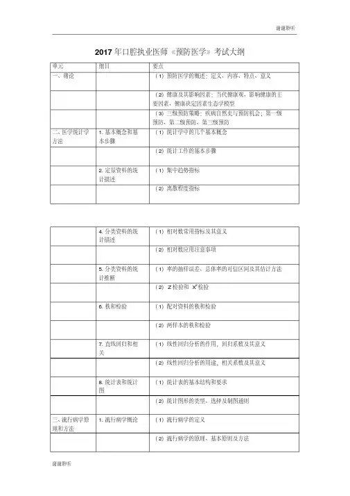 2017年口腔执业医师《预防医学》考试大纲.doc