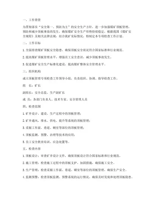 顶板管理专项检查工作计划