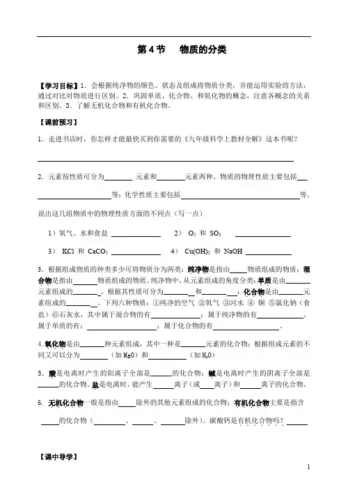 浙教版科学九上2.4 物质的分类 配套导学案