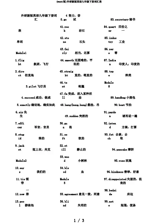 (word版)外研新版英语九年级下册词汇表