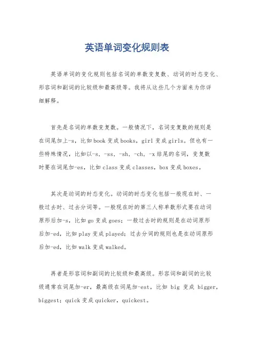 英语单词变化规则表