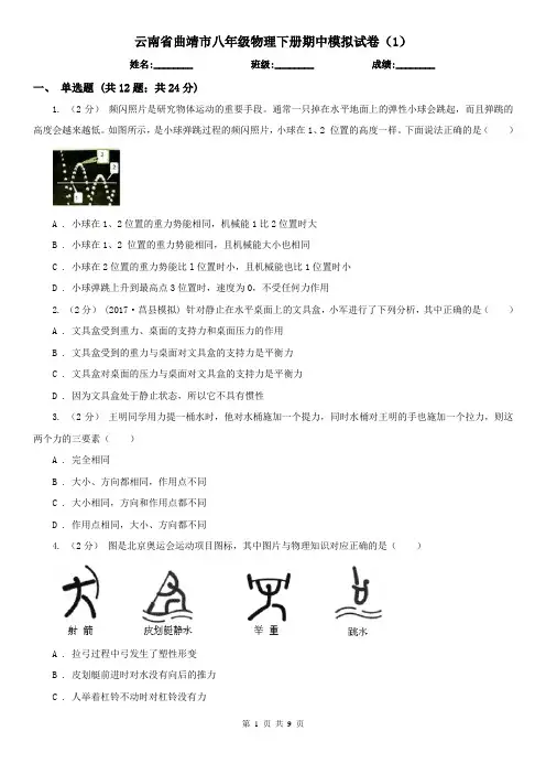 云南省曲靖市八年级物理下册期中模拟试卷(1)