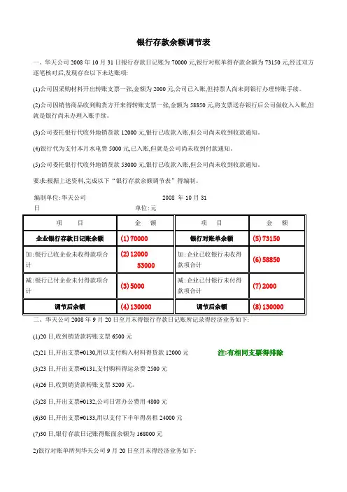 银行余额调节表习题