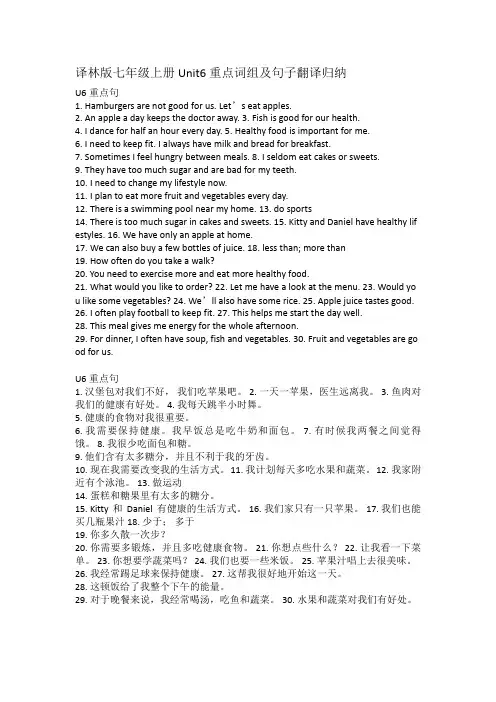 译林版七年级上册Unit6重点词组及句子翻译归纳