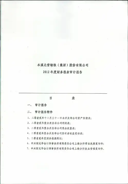 本溪北营钢铁(集团)股份有限公司2012年审计报告