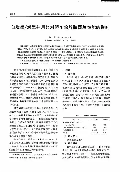 白炭黑／炭黑并用比对轿车轮胎胎面胶性能的影响