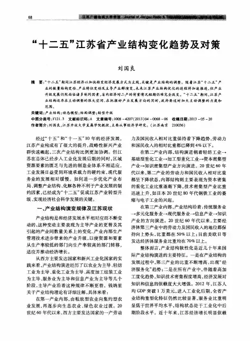 “十二五”江苏省产业结构变化趋势及对策