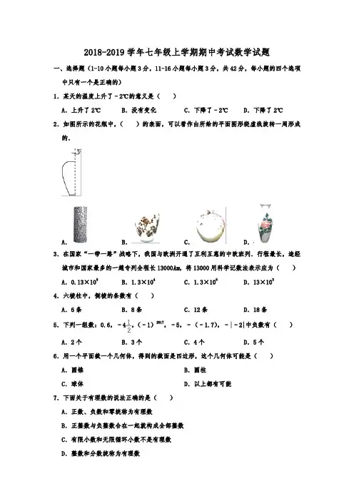 河北省保定市第十七中学2018-2019学年人教版七年级上学期期中考试数学试题(含答案解析)