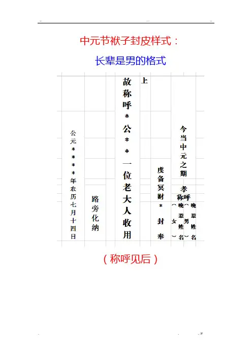 写袱子封皮格式、常识及称谓