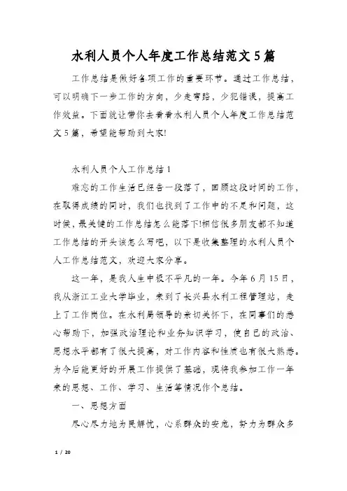 水利人员个人年度工作总结范文5篇