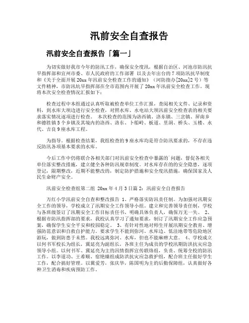 汛前安全自查报告