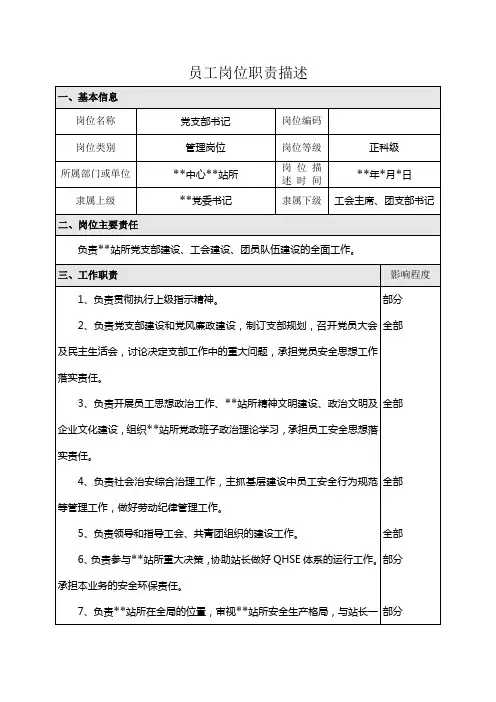 党支部书记岗位职责描述