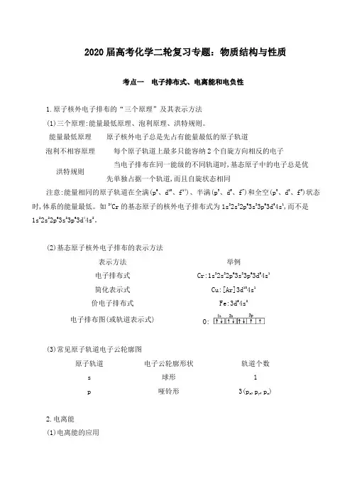 2020届高考化学二轮复习专题：物质结构与性质