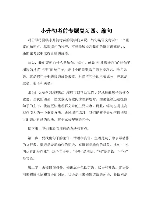 小升初考前专题复习四、缩句