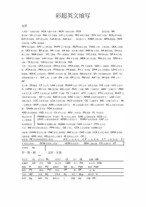 超声英文缩写大全