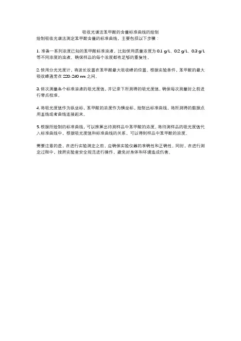 吸收光谱法苯甲酸的含量标准曲线的绘制