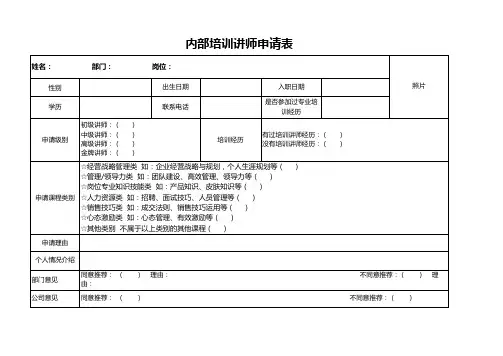 内部培训讲师申请表
