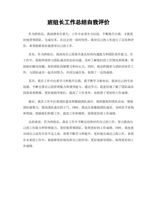班组长工作总结自我评价