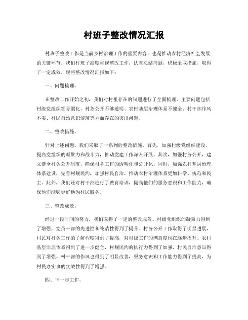 村班子整改情况汇报