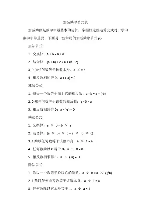 加减乘除公式表