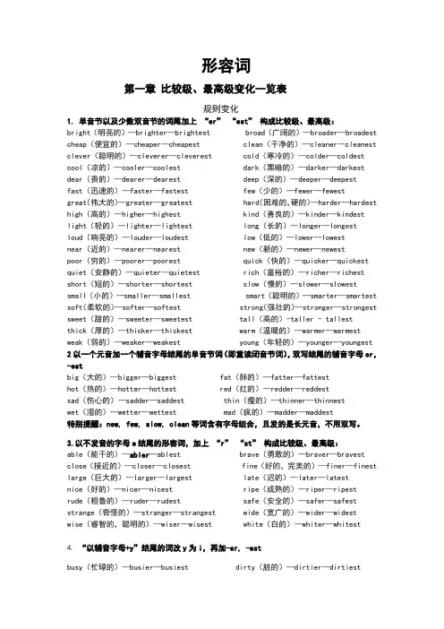 (完整版)英语常见形容词及比较级、最高级变化一览表